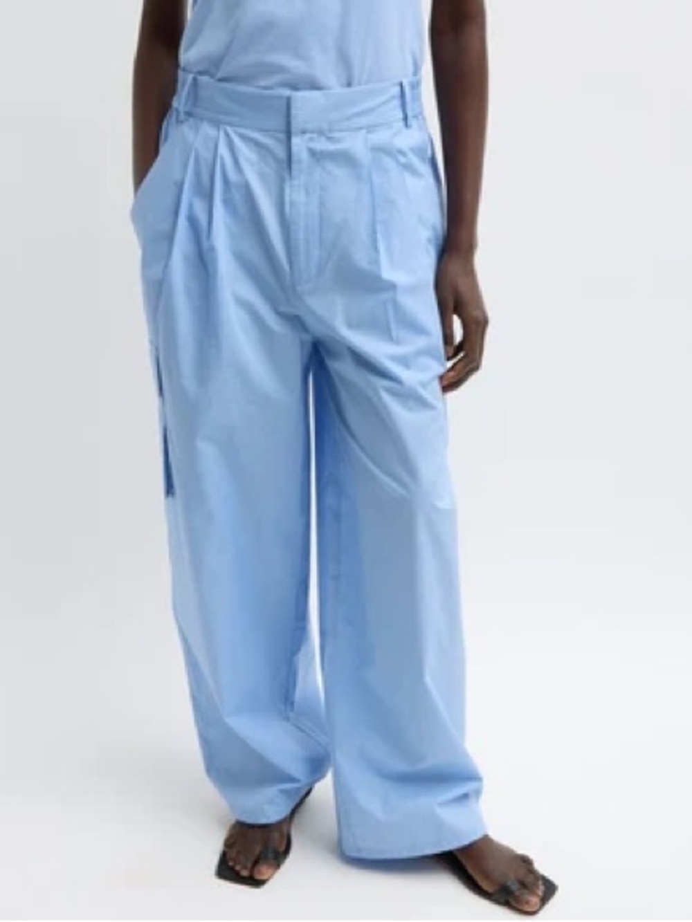 Tibi Vintage Cotton Wide Leg Pull On Cargo Pants size Large Blue